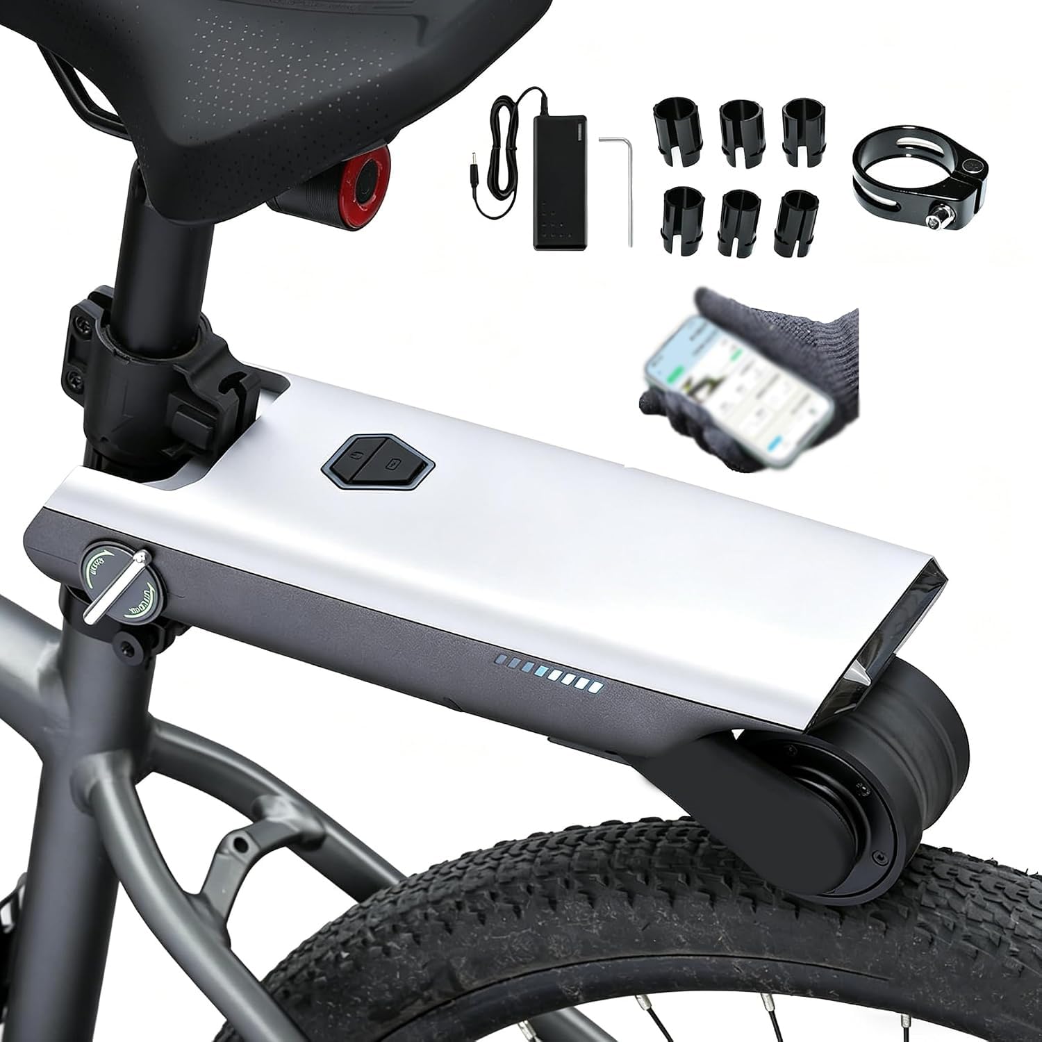Kit di conversione per Bici elettrica Portatile, Dispositivo di pedalata assistita, Design Leggero da 2 kg, autonomia di 50 km per Bici da Strada e da Città.