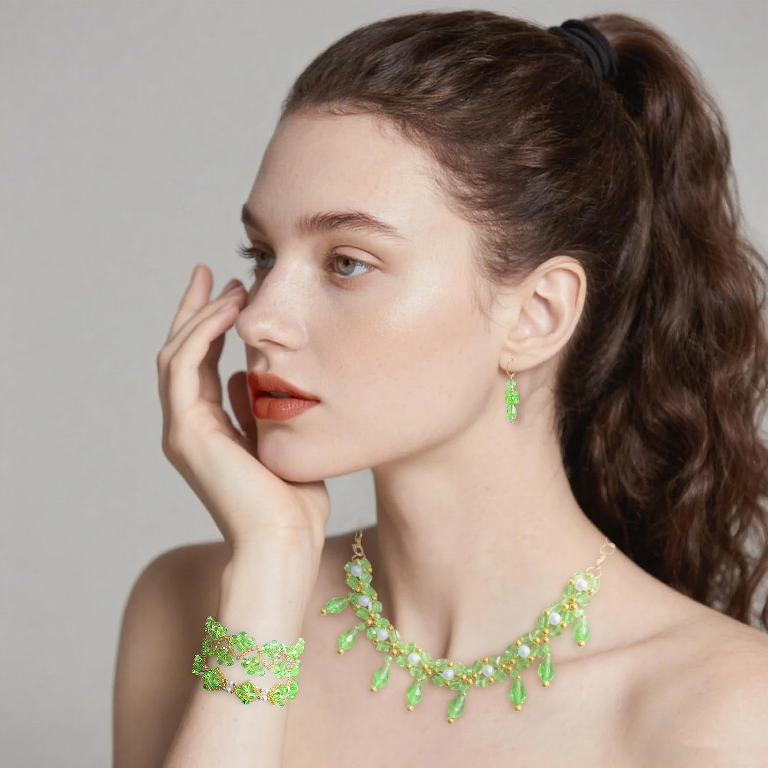 1500 Pcs Crystal Glass Beads for Jewelry Making – 12 Styles Bicone, Rondelle, Cube, Teardrop & 3mm Spacer Beads, DIY Bracelet Necklace Earring Craft Kit with Organizer Box(Green) - Image 4