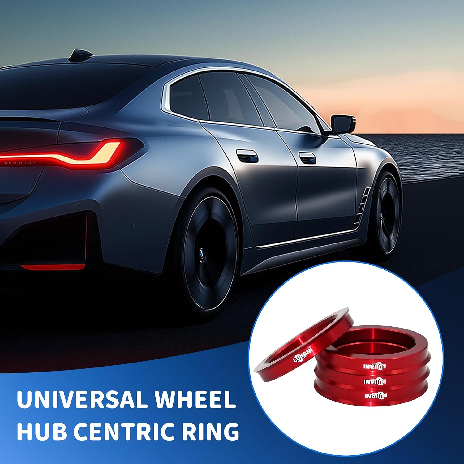 Red Universal Hub Centric Ring, 73.1 mm OD to 56.1 mm ID Centerbore, Aluminum Alloy Wheels Center Shaft Shock Absorbing Hubrings, Hub Adapter Rings Compatible with Most Vehicles, Pack of 4