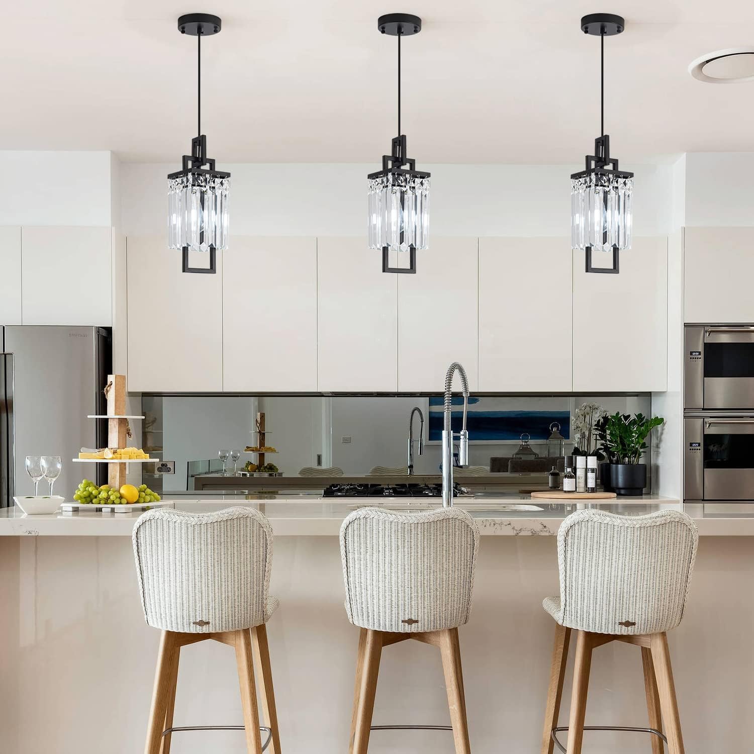 Modern Black Pendant Light Fixtures for Kitchen Island and Dining Room, Industrial Small Hanging Crystal Chandelier Light Fixture for Bedroom Entryway Living Room Foyer Hallway 3-Pack image 4