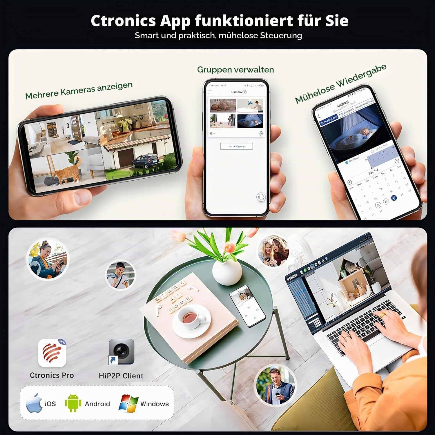 Ctronics 10400 mAh Akku & 6W Solarpanel, 4G Überwachungskamera Aussen Solar