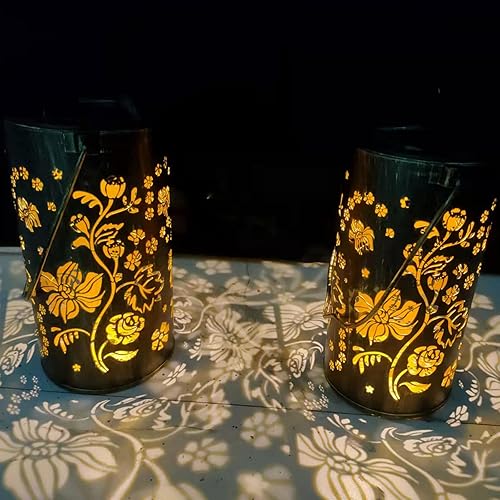 Paquete de 2 faroles solares colgantes de jardín para exteriores, impermeables, faroles solares LED decorativos para patio, camino, valla, pasarela,