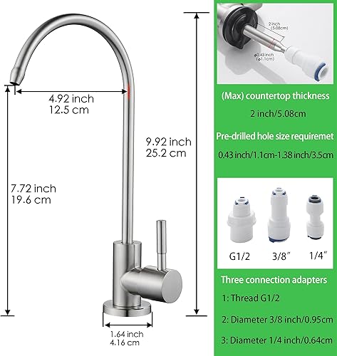 Miniatura 5 de Grifo de agua potable para fregadero de cocina, grifo de filtro de agua de níquel cepillado para sistema de filtración de agua sin espacio de aire,