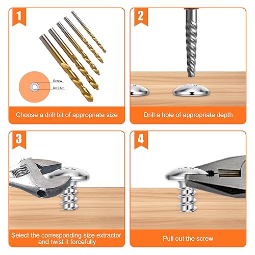 Miniatura 3 de Regalo para hombres, juego de extractor de tornillos, 10 piezas 40# Cr-Mo& 4241 HSS cobalto mano izquierda juego de brocas para quitar tornillos