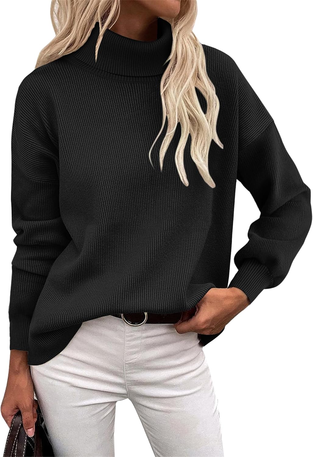 Zeagoo Women's Turtleneck Sweater 2025 Fall Winter Chunky Knit Sweaters Casual Side Slit Pullover Jumper Top