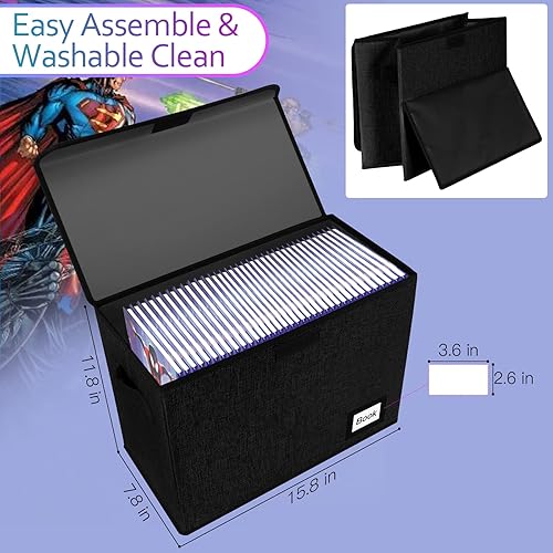 Miniatura 4 de Paquete de 2 cajas de almacenamiento de cómics, organizador protector de cómics, 15.8 x 7.8 x 11.8 pulgadas, caja corta plegable para cómics,