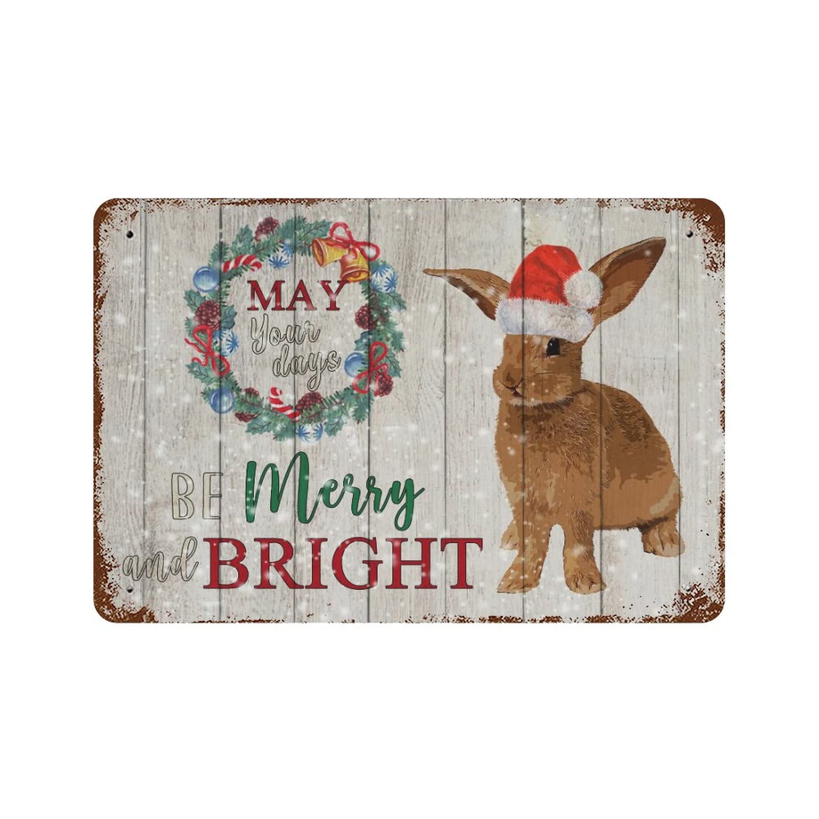 Plaque en métal animaux de la ferme de Noël Merry Bright en acier durable