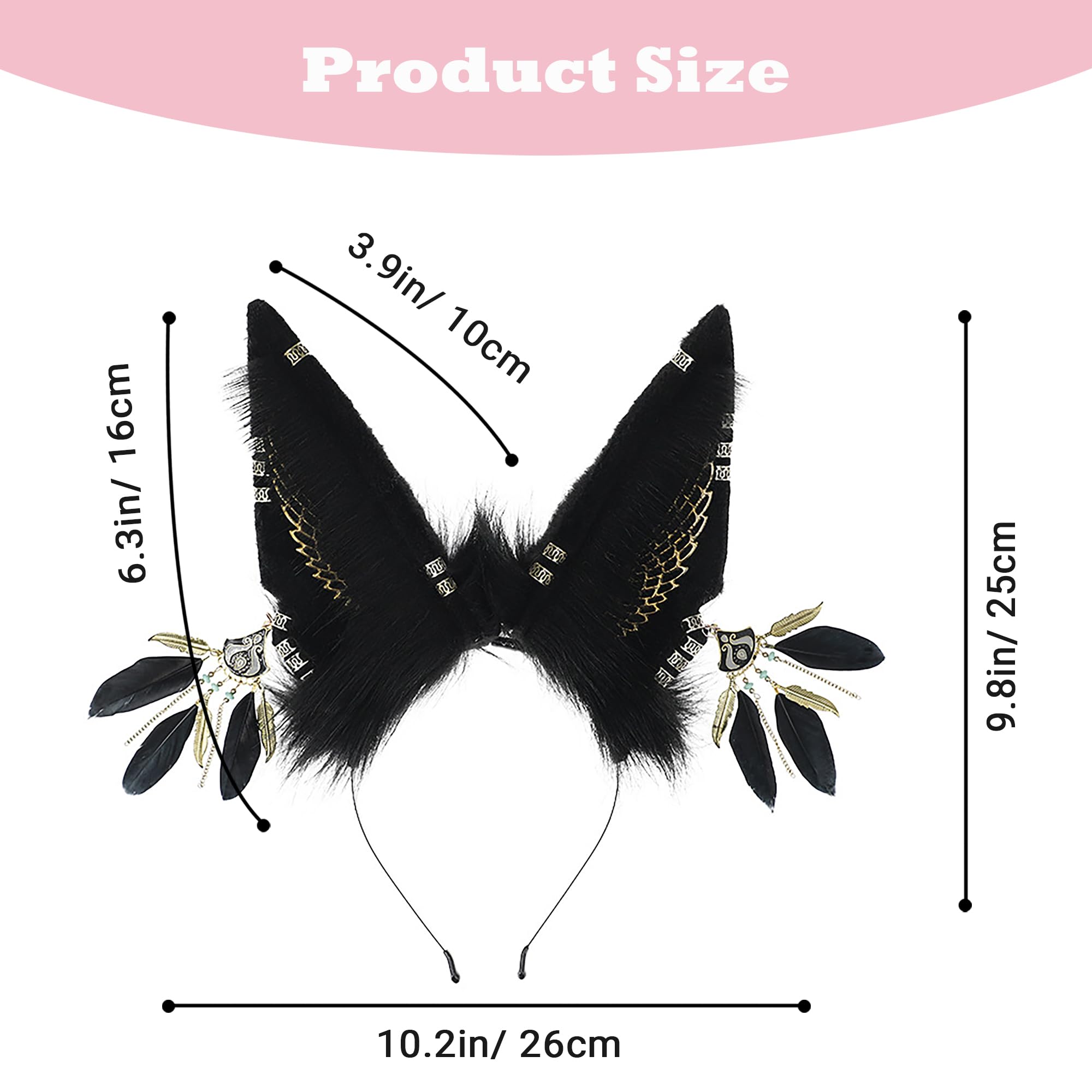 BNLIDES Handmade Furry Animal Ears Headwear Realistic Plush Adult Cosplay Accessory for Party, Anime and Convention Dress-Up: Anubis Black