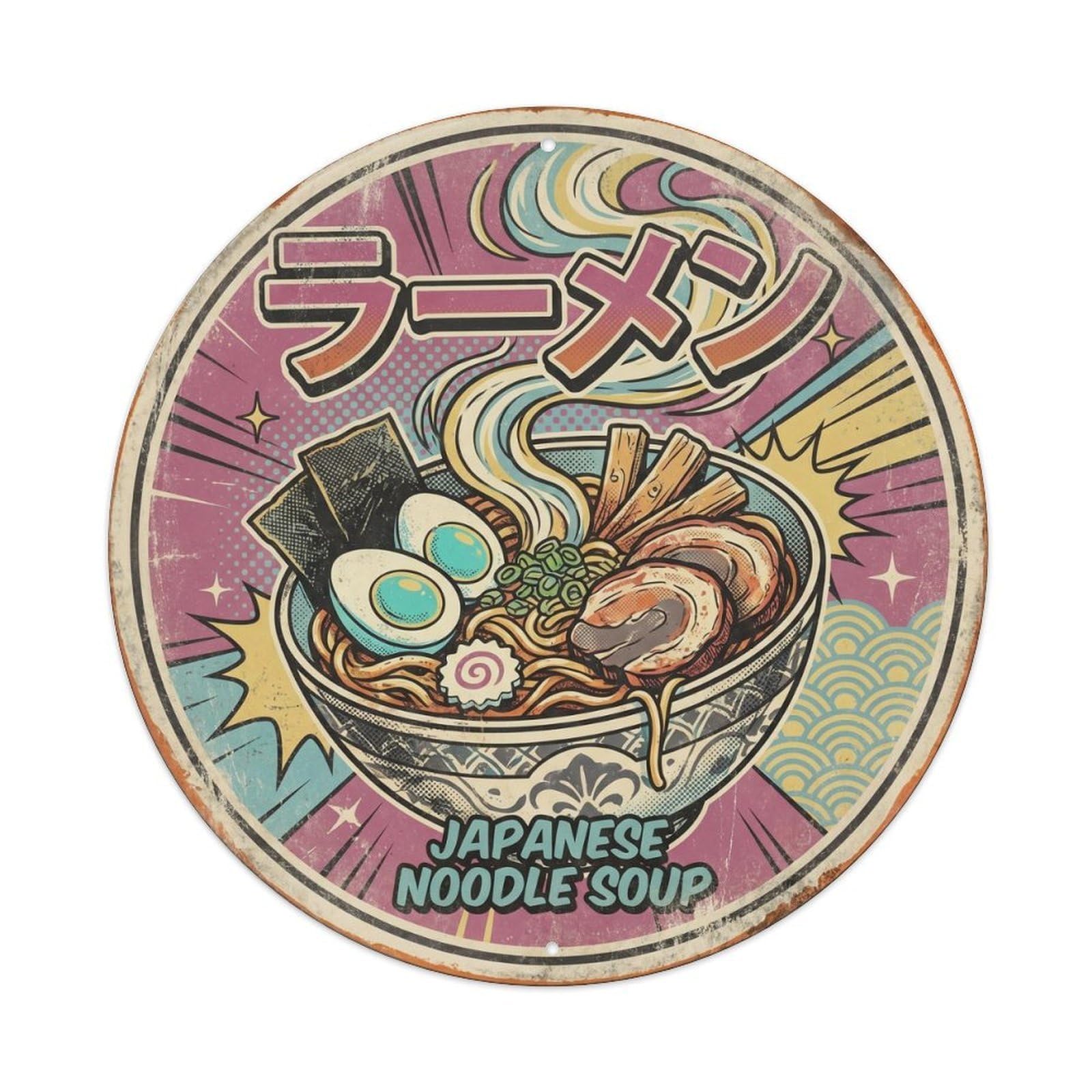 Cxhjca 8X8inch(20X20cm) Ramen Japanese Noodle Bar Screenprint Style Noodles Metal Tin Sign