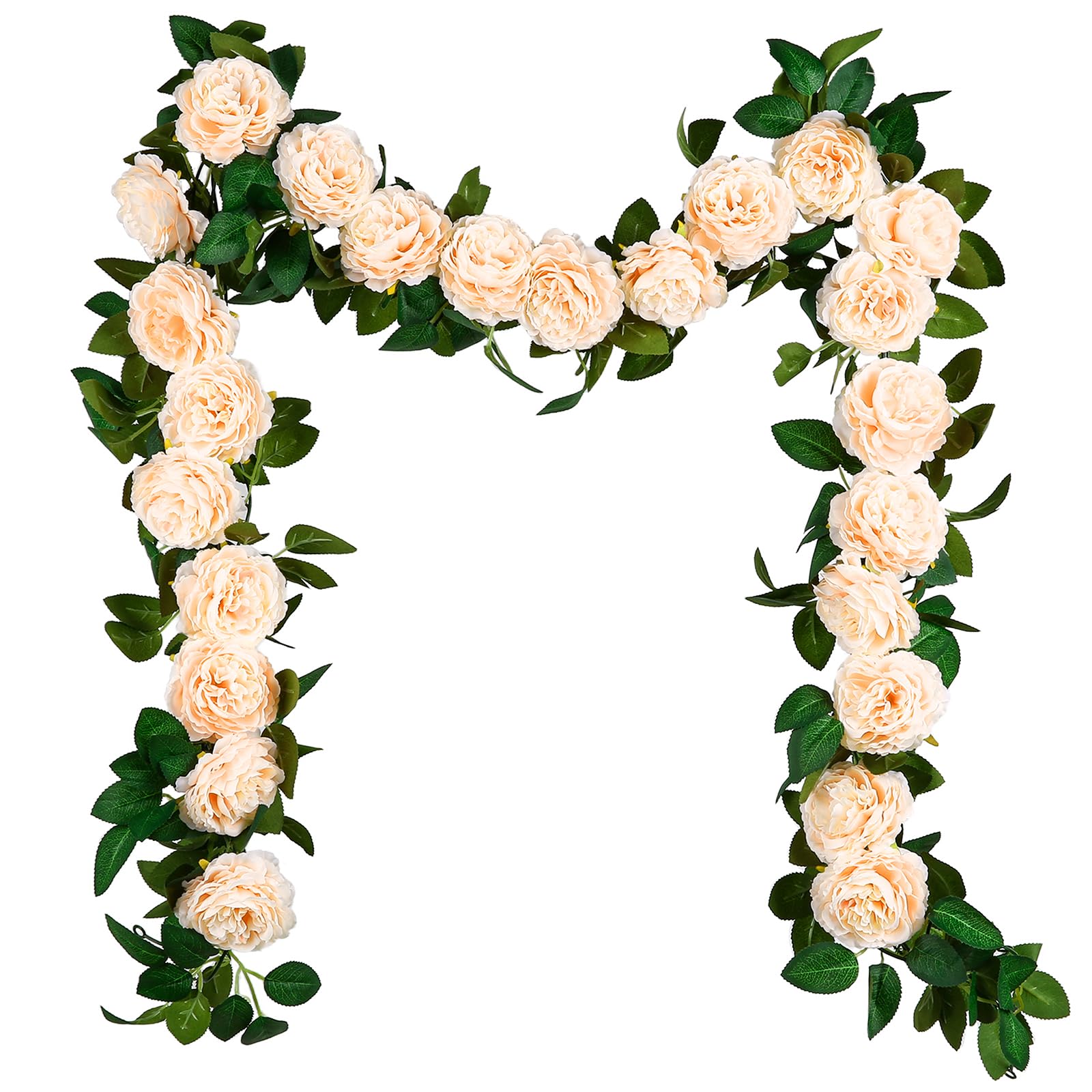 Tuocal 3PCS/19.6FT Peony Garlands Flower Artificial Peony Vine Hanging Peony Garlands for Outdoor Indoor Home Garden Wedding Arch Wall Decoration, Champagne