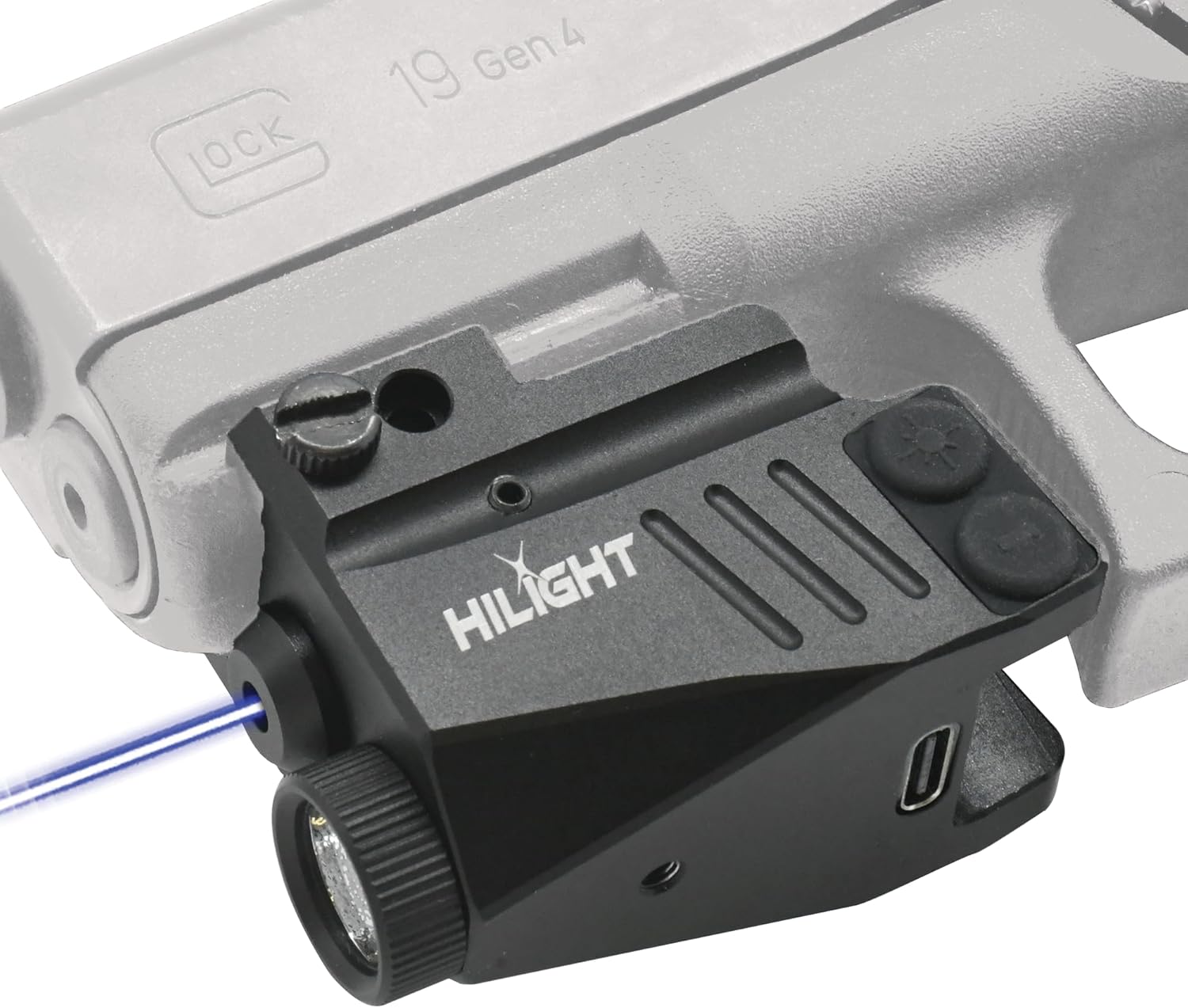 HiLight Tactical Maverick Series - 500 Lumen Flashlight w/Strobe & Single Laser (Green, Blue, Cyan)- Aluminum Body, Rechargeable Battery - Subcompact, Compact Pistol, Handguns & Laser Class IIIA, <5mW