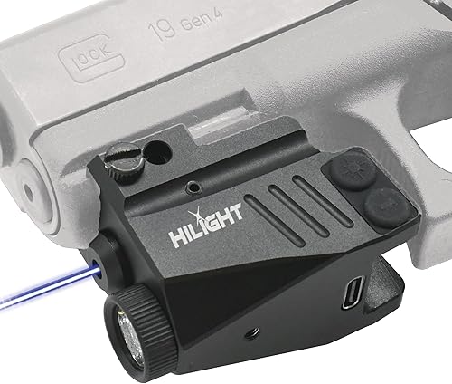 Vista 7 de HiLight Tactical Maverick Series - 500 Lumen Flashlight w/Strobe & Single Laser (Green, Blue, Cyan)- Aluminum Body, Rechargeable Battery - Azul