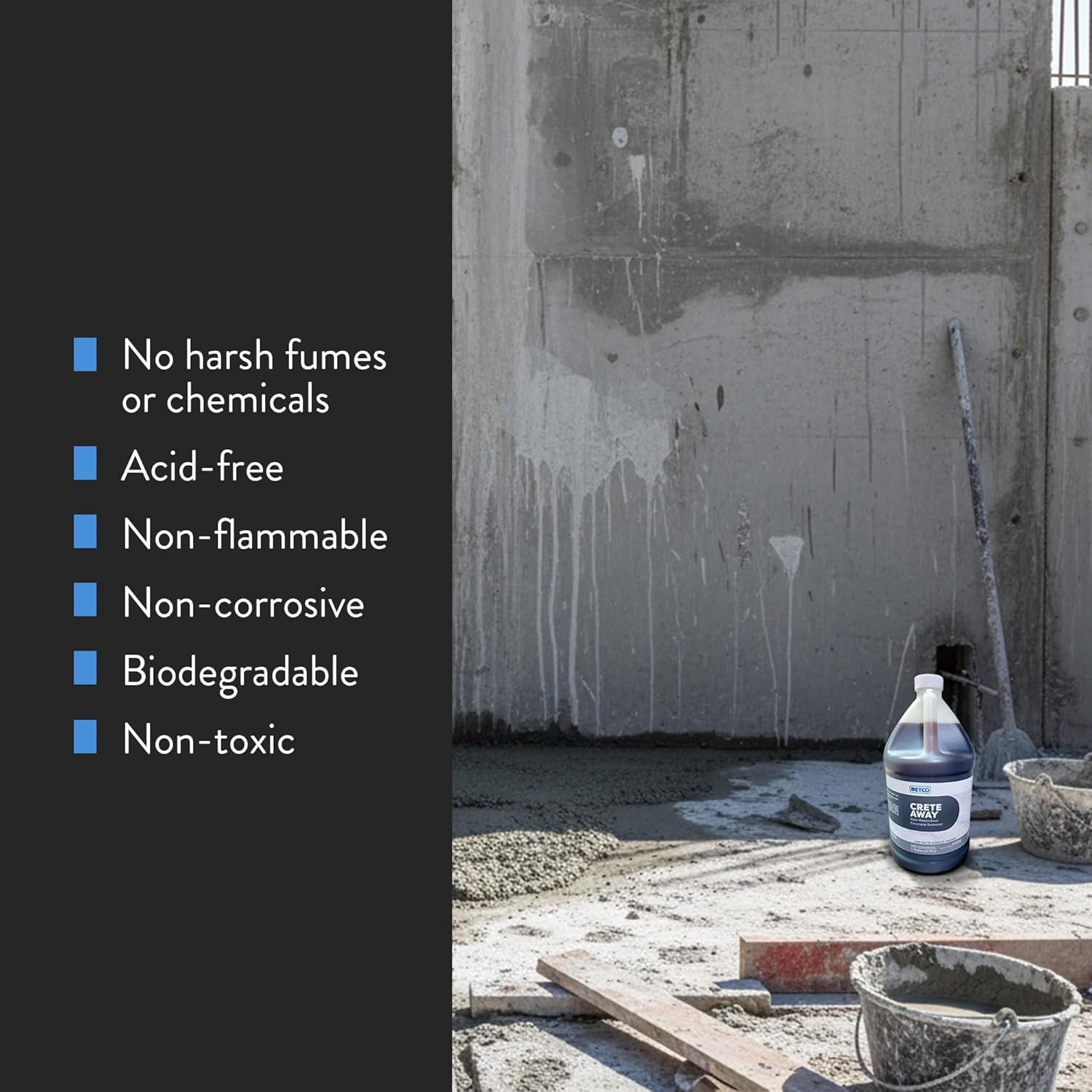 Crete Away Concrete Remover & Dissolver – Non Toxic, Biodegradable, Acid Free Cement Cleaner for Dried Grout, Mortar, Stucco & Splatter Removal on Cars, Tools, Painted Surfaces, 1 Gallon