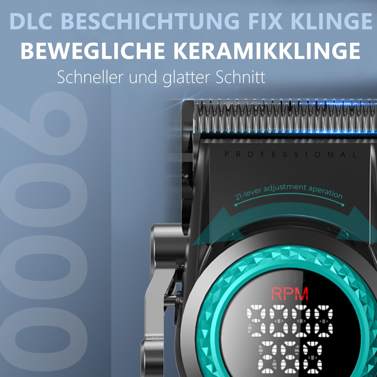 VGR 001 Professionelle Haarschneidemaschine für Männer, Schnurlose Friseurschermaschine zum Haarschneiden, Karbonstahlklinge Haarschneider für Barbiere, 9000 U/min, LED-Anzeige, Schwarz