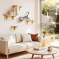 Vista 8 de Pecute Percha plegable para ventana para gatos, cama para gatos suave como la nube con marco de madera maciza, ventosa fuerte, cojín lavable, hamaca