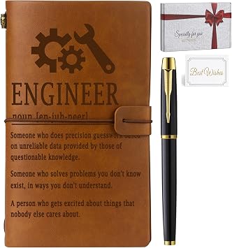 Engineer Gifts, Mechanical Engineering Gifts, Leather Journal Notebook Gift for Engineers New Licensed Passer Engineering Student Graduation Retirement Gift Light brown