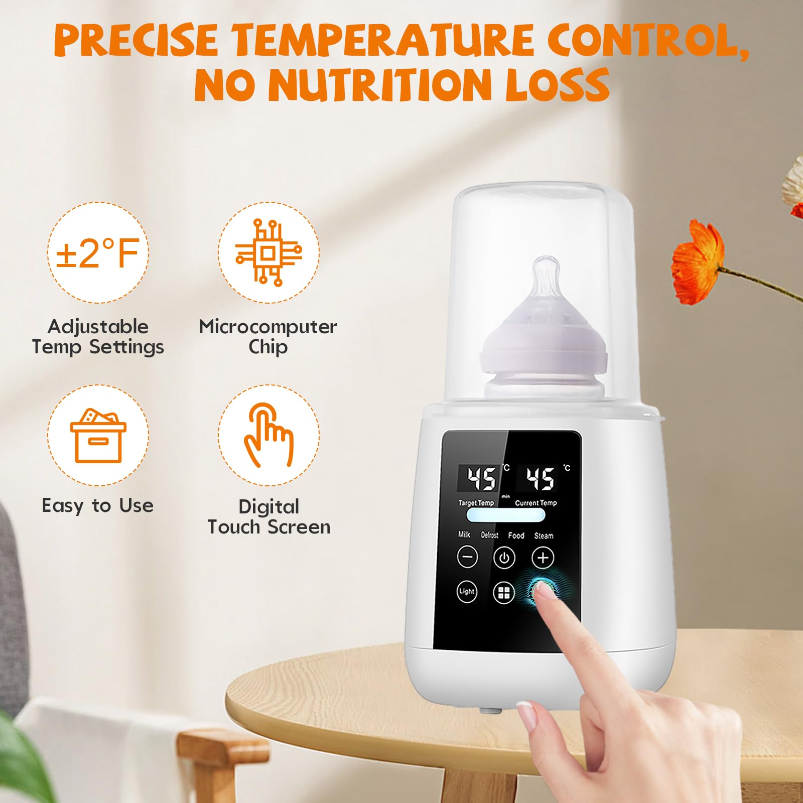 Flaschenwärmer Baby 9 in 1 Sterilisator für Babyflaschen - Babykostwärmer mit Temperatur - mit LCD Display und Nachtlicht, BPA-Freier Fast Babynahrungsheizung Auftauen Voreinstellungen, Weiß