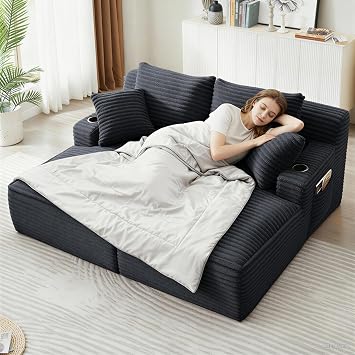 GNIXUU Oversized Double Chaise Lounge Chair Indoor, 70.9" Boneless Loveseat Sleeper Sofa Bed with Cup Holders, Corduroy Cloud Couch Sectional Couches for Living Room Bedroom, No Assembly, Dark Gray