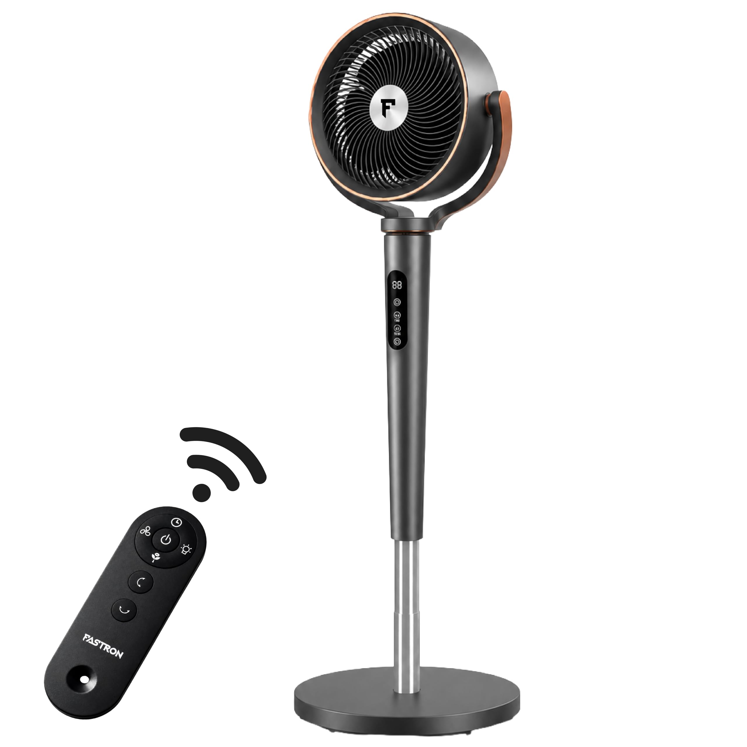 FASTRON 3D Air Circulation Tower Fan with Mood Lamp & Voice Prompt, 120° Oscillation, Silent 20dB BLDC Motor, 12 Speeds, Remote & 9H Timer for Bedroom & Hall