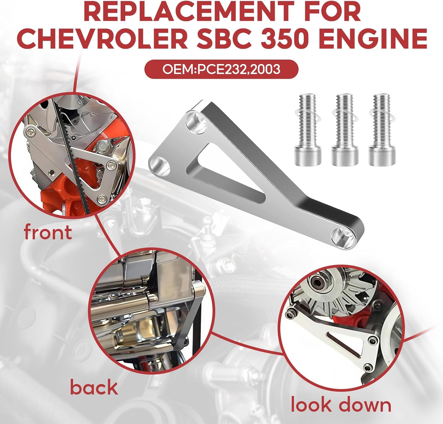 SBC Alternator Bracket, Long Water Pump Lwp Aluminum Alternator Bracket Kit Polished for Chevy SBC 350 Small Block Engine