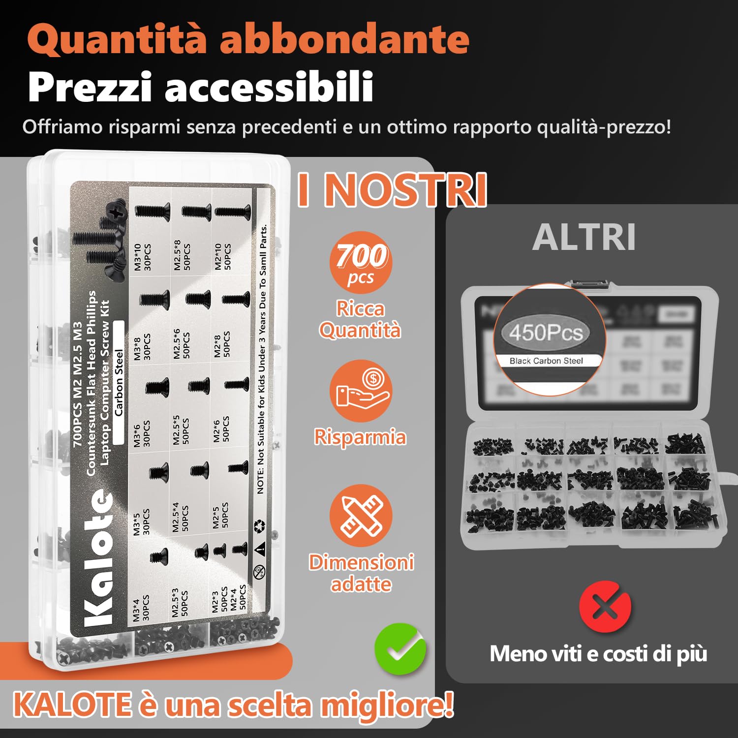 Kit di viti per laptop, 700 pezzi, kit assortito di viti di ricambio per computer portatile, M2, M2.5, M3, in acciaio al carbonio, a testa piatta, a testa piatta, per Lenovo, Toshiba, HP, IBM, Dell,