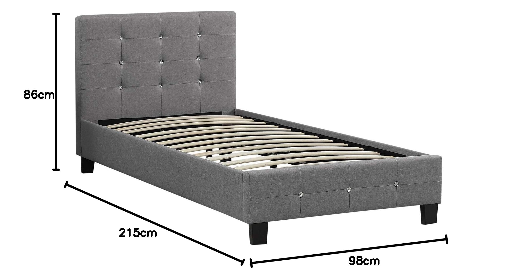 CARO-Möbel Polsterbett Delaware Bettgestell 90 x 200 cm Einzelbett Designbett mit Strasssteinen inklusive Lattenrost Textilbezug in grau
