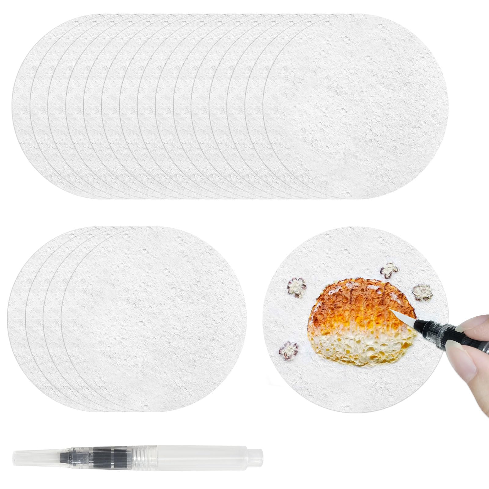 Modixun 20 Sheets Magic Puffy Paint Foam Texture Paper, 3D Foam Painting Sponge Canvas with Water Brush for DIY Crafts and Art Supplies, Round (20 Sheets Paper with 1 Water Brush)