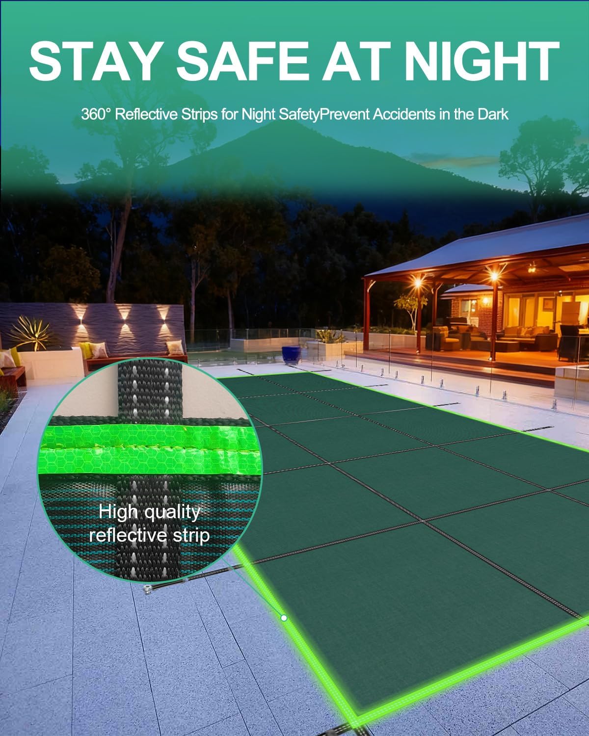 Inground Pool Safety Cover, Fits 12x24 ft Rectangle Pools, Winter Safety Cover with Reflective Strips, Reinforced Edges & Triple Stitching, Secure Fit for Above Ground or Inground Use