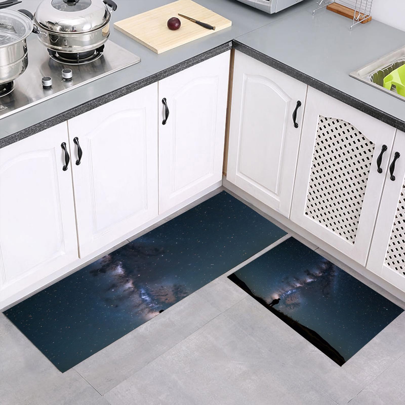 Tapis de cuisine antidérapant lot de 2 lavable bleu foncé ciel nocturne pour couloir