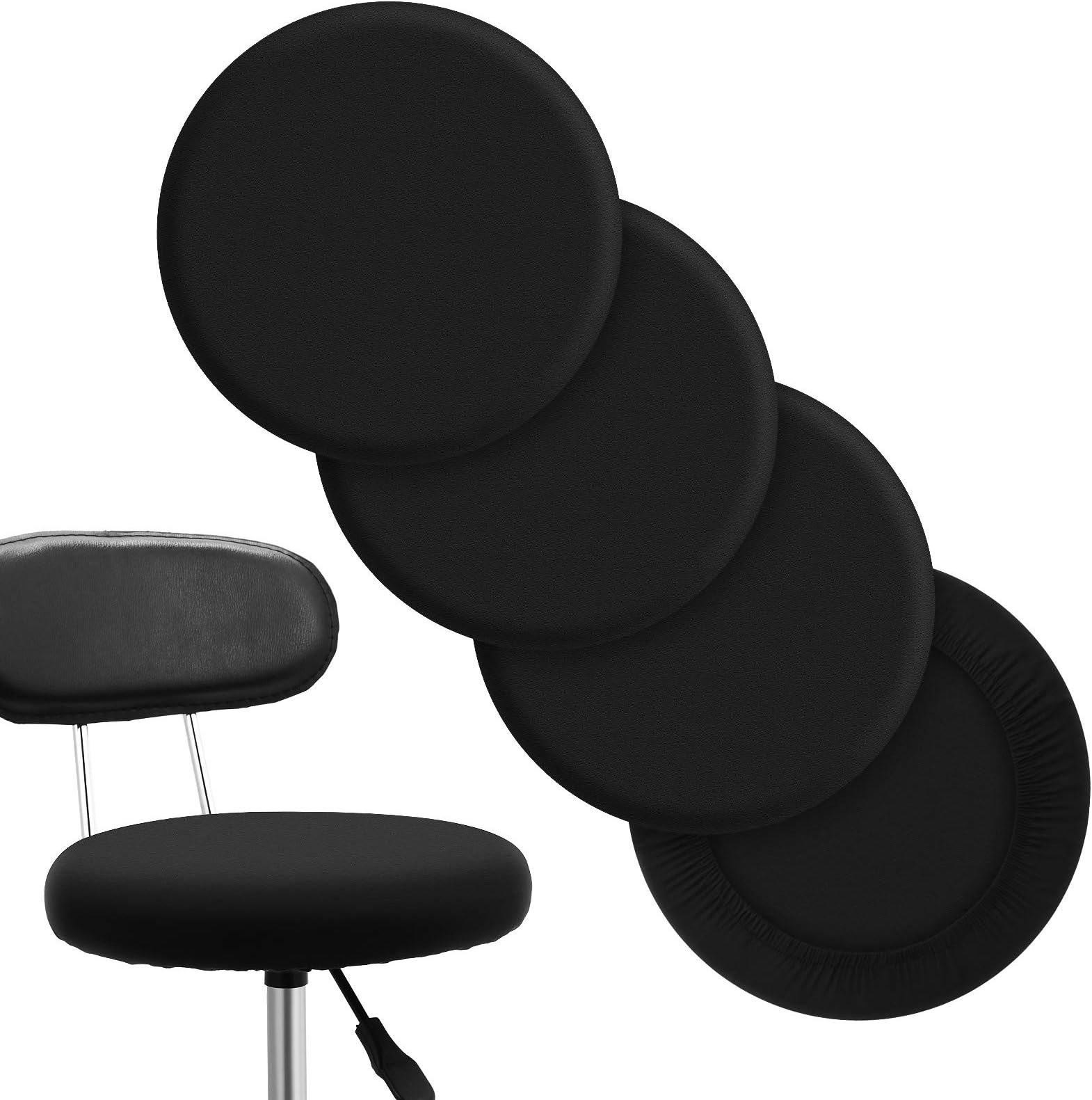 Tatuo 4 Pieces Round Bar Stool Covers Washable Stool Cushion Slipcover Elastic Bar Chair Covers for 14-17 Inch Chair, Black