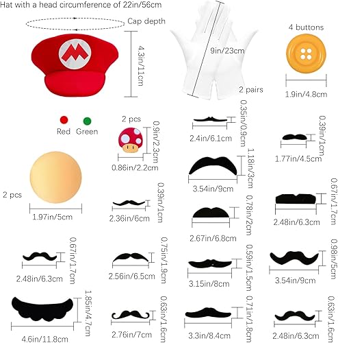 Miniatura 2 de Jolbndcv Sombrero rojo y verde con guantes botones y barba para disfraz de cosplay