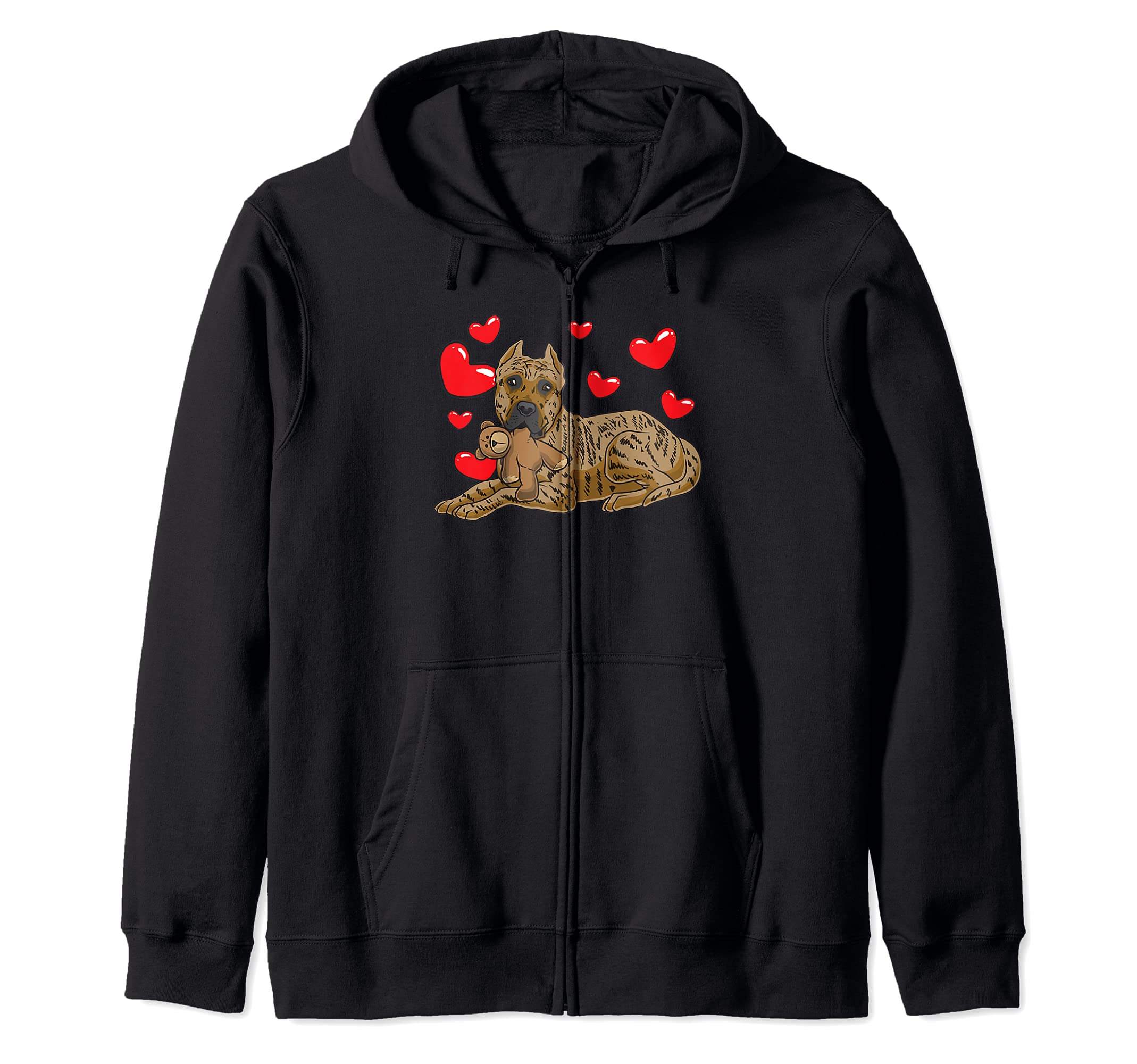 Dogo Canario Dog with Soft Toy and Many Hearts Zip Hoodie, Black