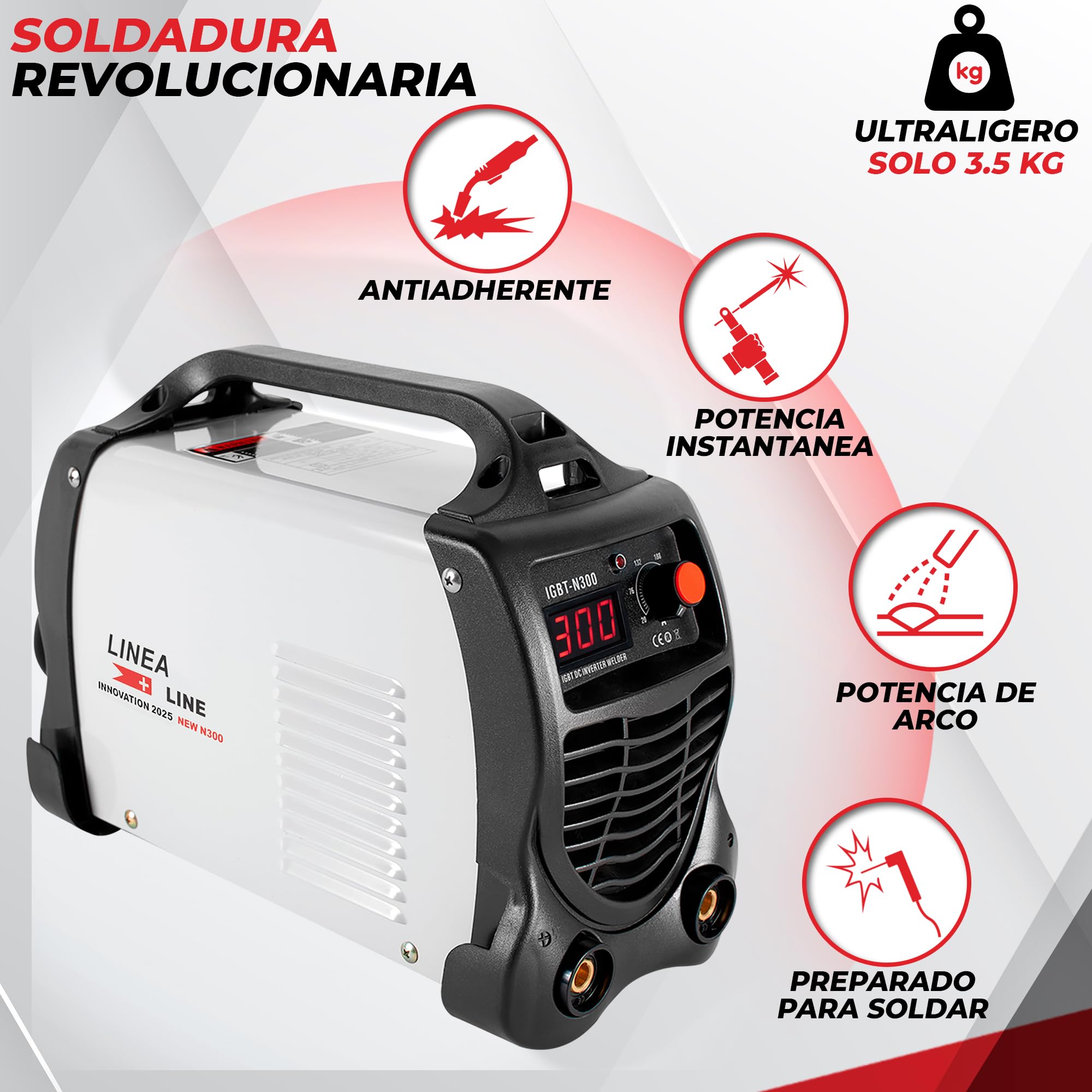 LINEA Soldador Inverter profesional 300A, Maquina de Soldar Electrodo | con GUANTES DE SOLDAR, Soldador Electrodo, Grupo de Soldar IGBT, Soldadora Inverter Soldadura