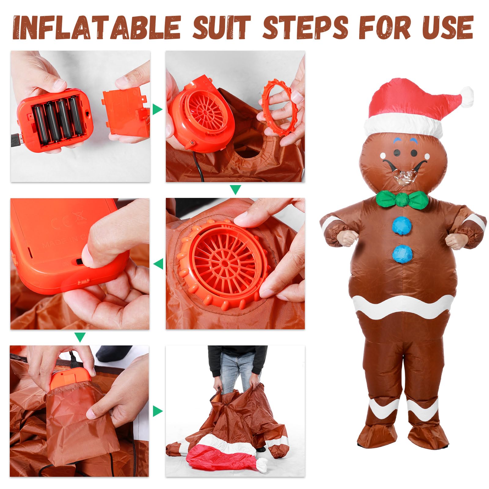 Ficlwigkis Christmas Inflatable Costumes Santa Claus Outfit Blow up Christmas Snowman Reindeer Costume Fancy Dress for Ault Unisex One Size - Image 4