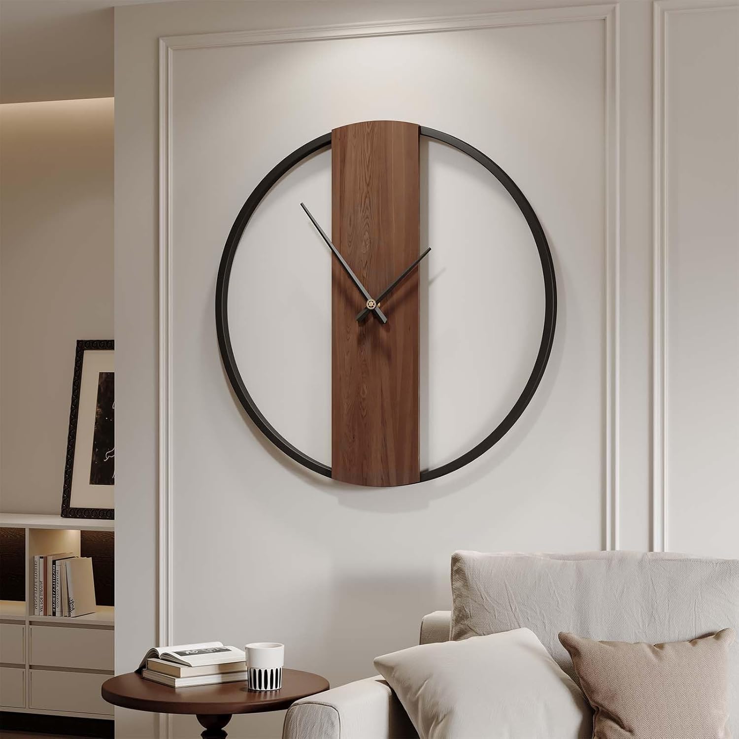 Wall Clock Decorative Modern Minimalist Wall Clocks for Living Room Decor, 20 Inch Silent Non Ticking Battery Operated Rustic Big Clock with Walnut Dial for Bedroom, Kitchen, Farmhouse, Office Minimal Numberless 20 Inch