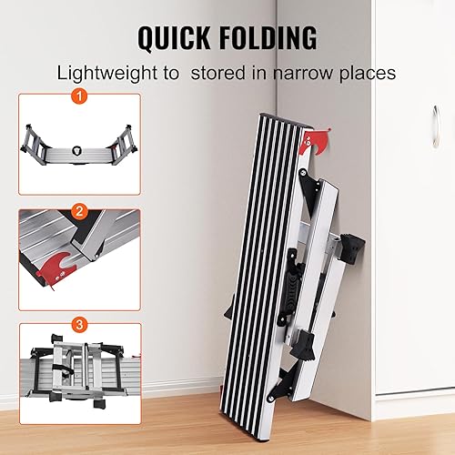 Miniatura 3 de VEVOR Plataforma de trabajo plegable, escalera de aluminio de 40 x 12 x 20 pulgadas, capacidad de carga de 660 libras, banco de trabajo resistente