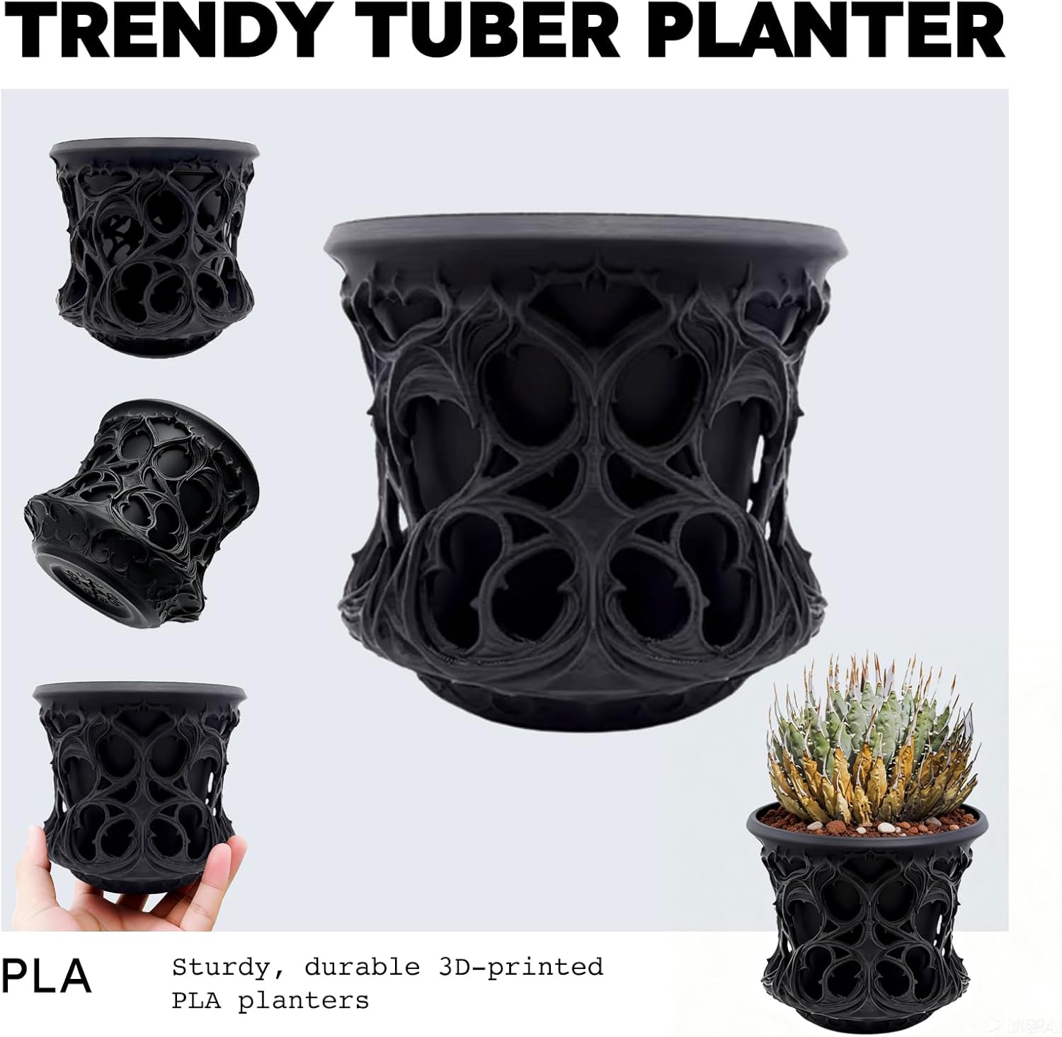 Black Succulent Pot, Creative Desktop Succulent Planter, Flower Pot for Succulents, Home Office Living Room Table Deco
