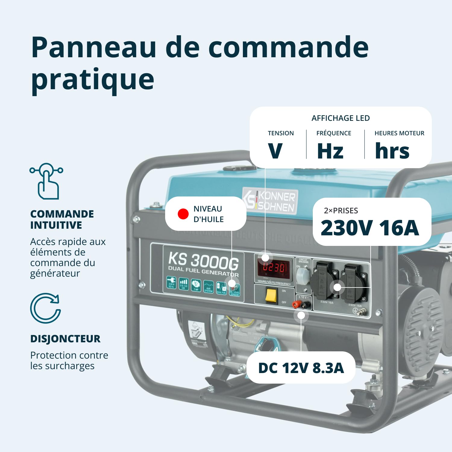 Groupe électrogène à essence KS 3000G generateur a gaz,puissance max 3000 W, 2x16A Schuko (230 V) EURO-V, régulateur de tension AVR,enroulement cuivre,generateur de courant, générateur hybride
