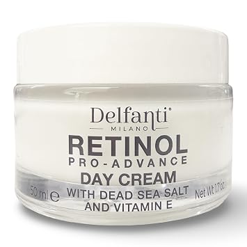 Delfanti Milano, Retinol Pro Advance Day Cream with Dead Sea Salts and Vitamin B, Anti Aging Moisturizer for Face and Neck, Made in Italy, 1.7 oz 50 mL