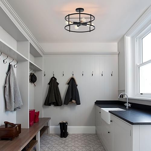 Miniatura 2 de Lámpara de techo moderna semiempotrada industrial con 4 luces para cocina, comedor, dormitorio, pasillo, sala de estar, negro mate, diámetro de 17