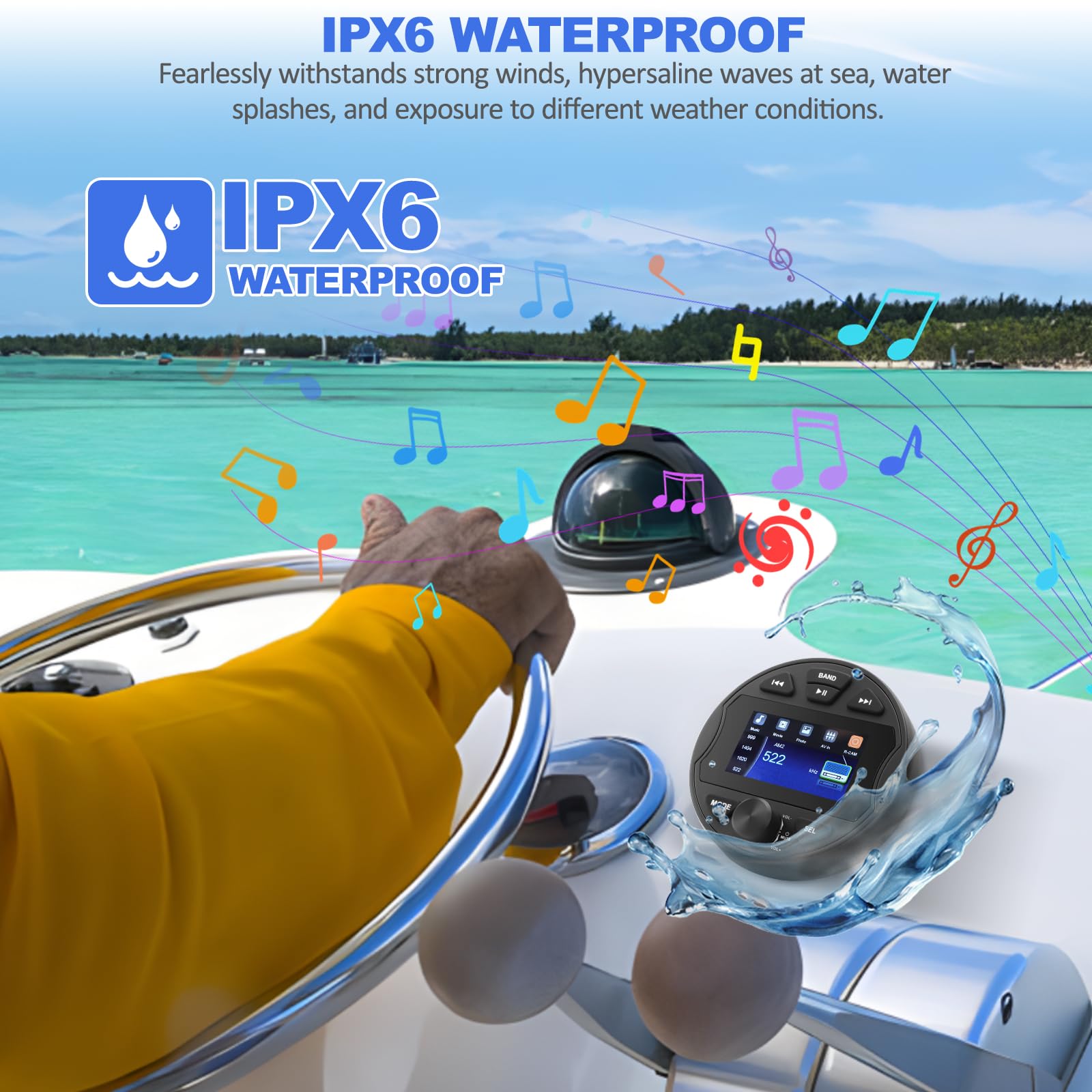 Radio estéreo marino resistente al agua Dab+ BT5.0 Digital Multimedia MP5 Player dispositivos de audio para barcos, barcos, yates, carritos de golf
