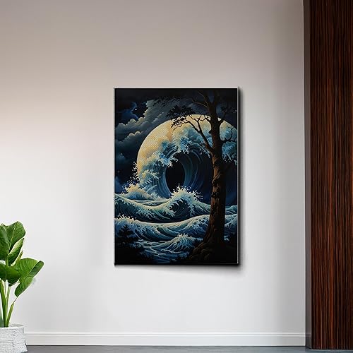 Miniatura 6 de Canvas Print Wall Art Retro Wave Art A Storm Wall Art Print Sea Wave In The Night And Trees Stormy Waves Art Wall Art, Decor