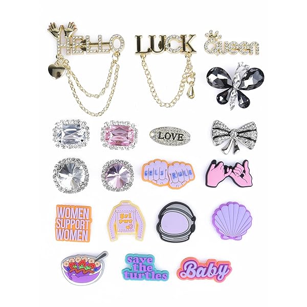 Lot of 19 100 pcs Shoe Charms Random PVC and Crystal Different Fits for Clogs Sandals Decoration