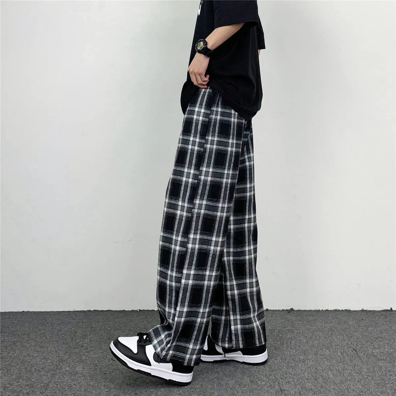 TRUEVIRON-C Black and White Plaid Pants Oversize Women Casual Loose Wide Leg Trousers Retro Teen Straight Trousers Hiphop
