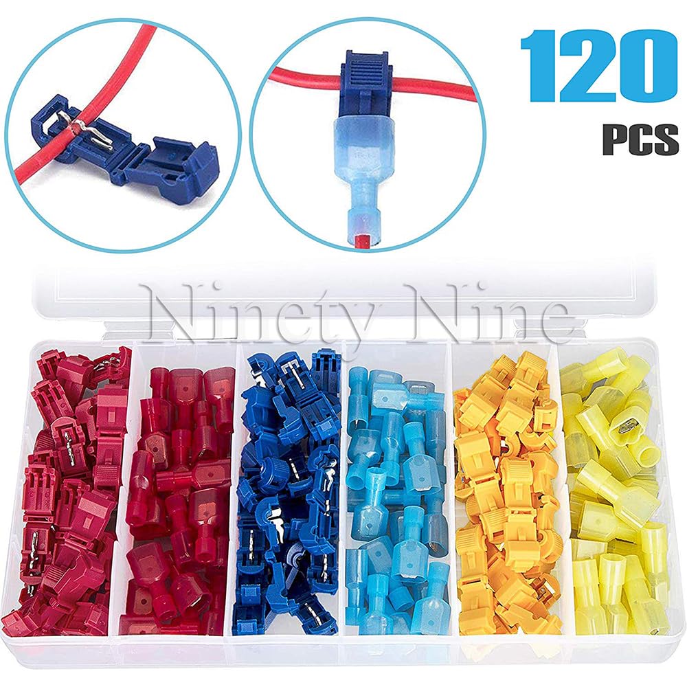 T-Tap Wire Connectors, Self-Stripping Quick Splice Electrical Wire Terminals, Insulated Male Quick Disconnect Spade Terminals(120Pcs with Box)