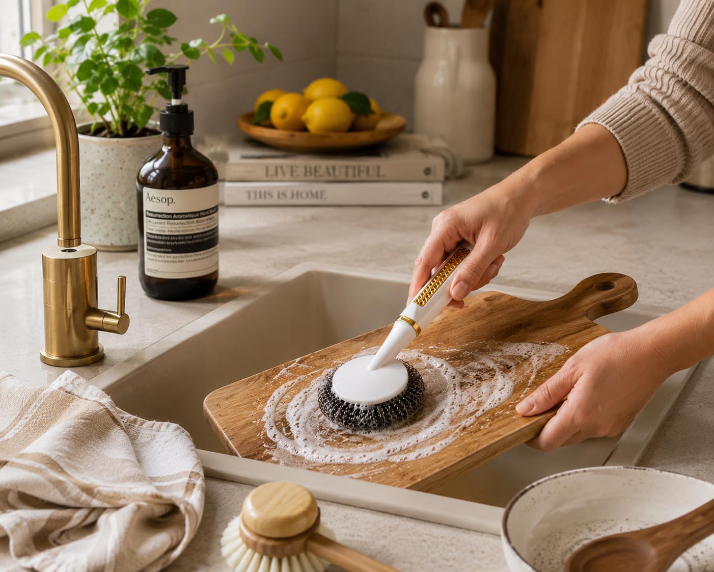 Suwors Saplı Çelik Bulaşık Teli - Paslanmaz Top Tel Bulaşık Süngeri ve Fırçası - İnatçı Yağ, Kir ve Yanıklar İçin Ergonomik Saplı Tencere Temizleyici - Mutfak Temizlik Gereçleri