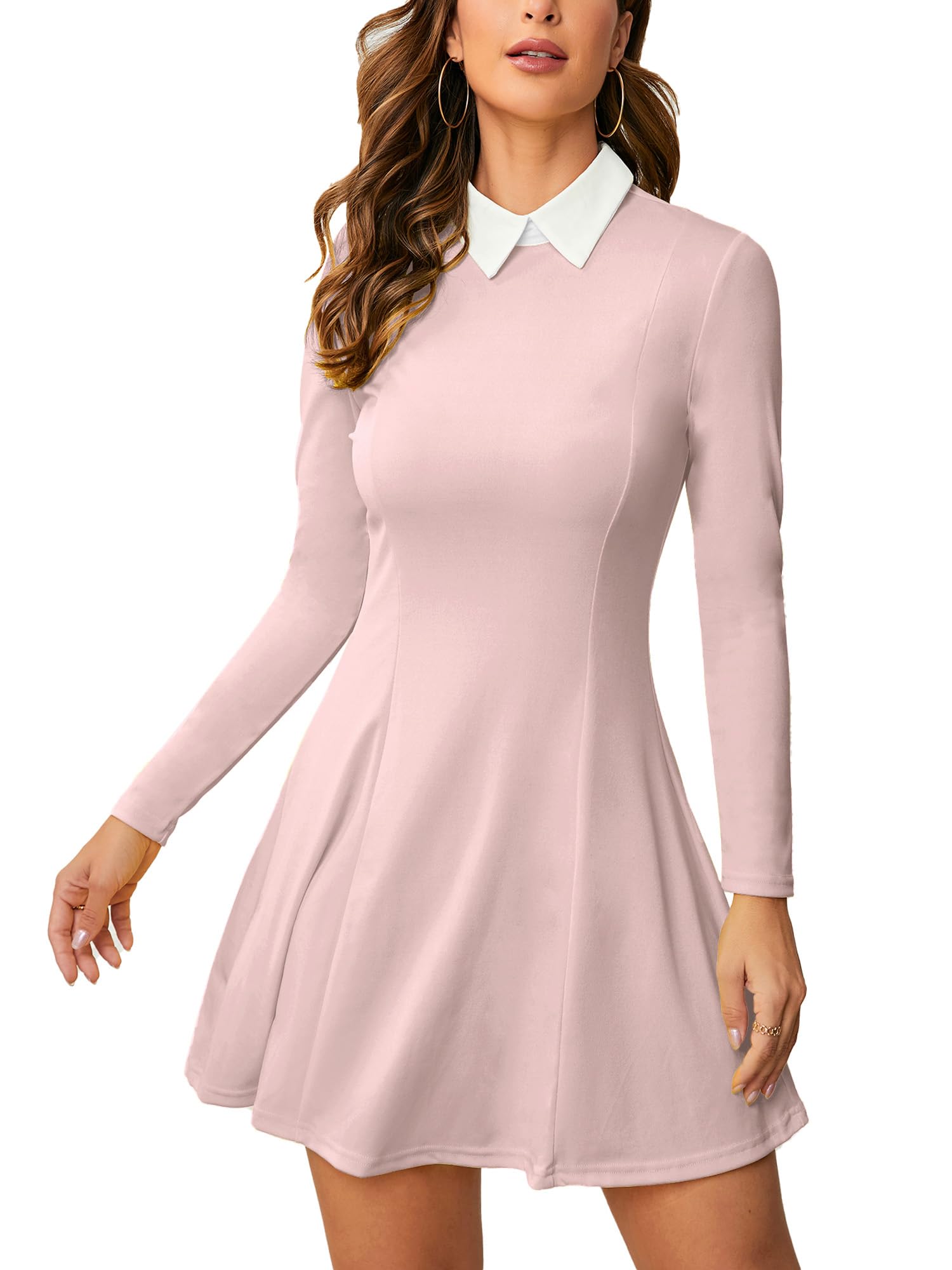 PHIXWORLDWomens Long Sleeves Peter Pan Collar Aline Fit and Flare Wednesday Addam Dress
