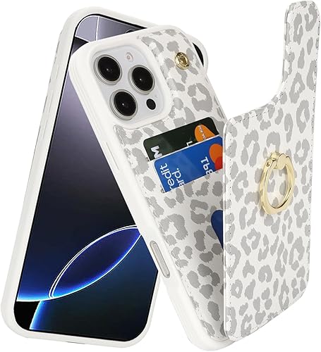 Miniatura 6 de Lipvina Funda para iPhone 14 Pro Max con tarjetero, tarjetero de crédito, soporte de anillo, bloqueo RFID, funda de piel sintética a prueba de