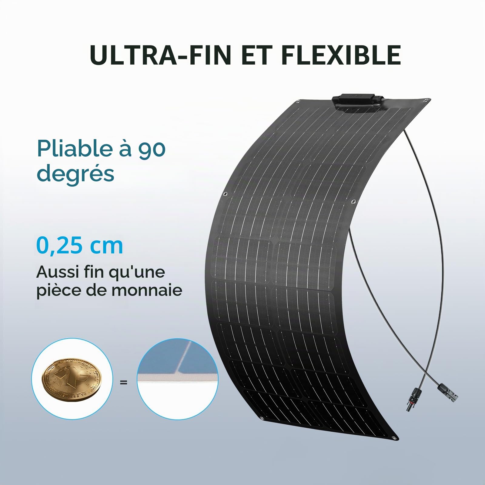 Noir 50W Kit de panneau solaire flexible Set 12V Module solaire + Régulateur de charge solaire 10A 12V/24V + Câble solaire Installation solaire pour camping-car Kit complet 12V pour batteries