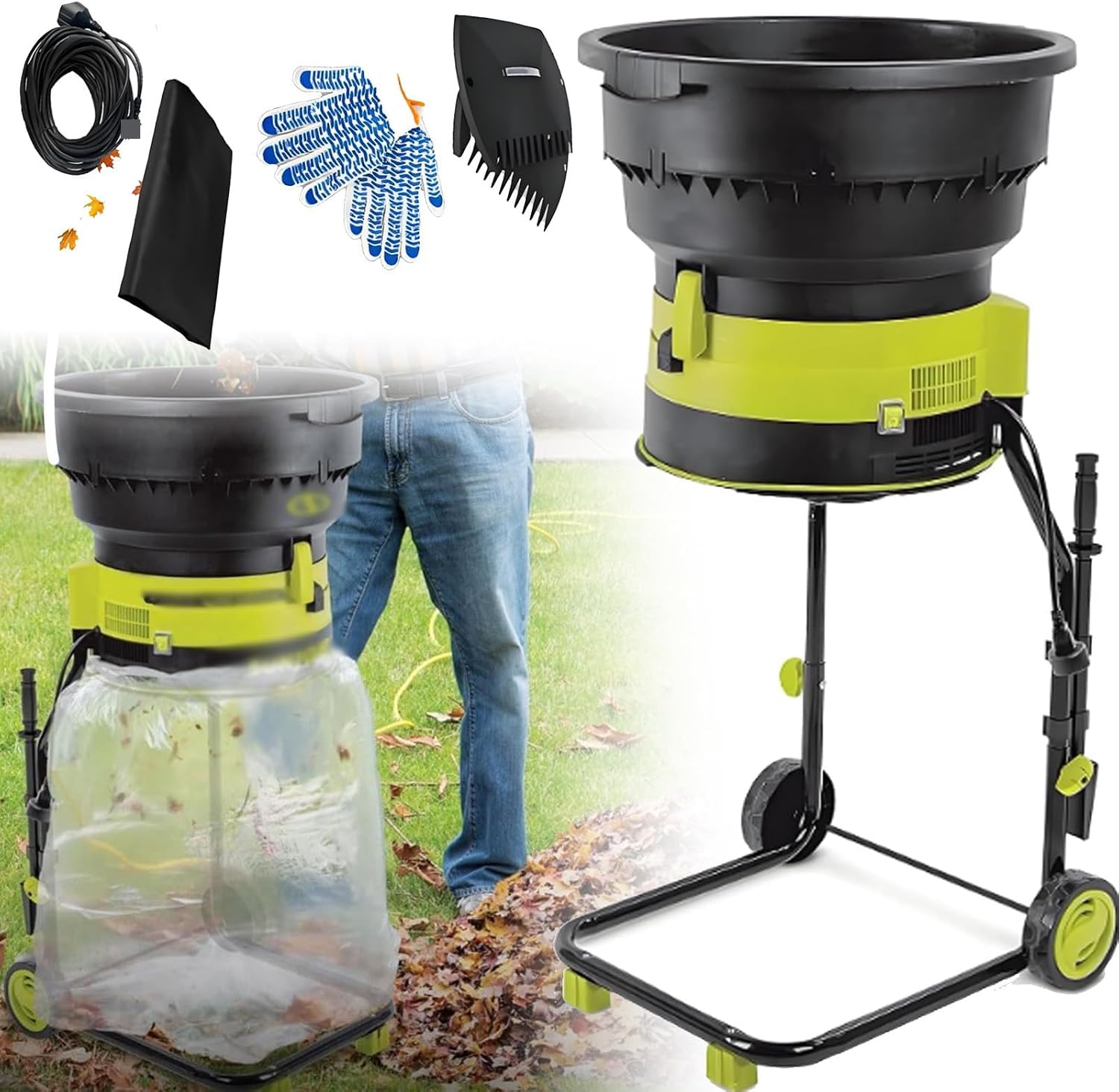 Broyeur de Jardin électrique Robuste 2500W, 8000 TR/Min pour Les Feuilles et Les Branches, 17:1 Rapport réduit Les déchets, trémie de Taille réglable avec Serrure de sécurité, mobilité Facile pour Le